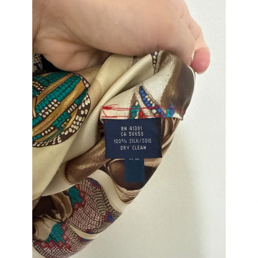 Ralph Lauren Silk Scarf Blouse Top XS Beige Moccasins Native American Luxury - Picture 10 of 11